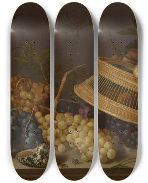 Triptych art skateboard deck of Balthasar Van Der Ast Still Life Of Flowers Fruit Shells And Insects by Balthasar Van Der Ast (1593-1657)