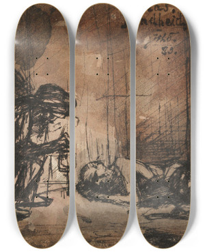 Triptych art skateboard deck of Jan Toorop The Blindness Of Tobias by Jan Toorop (1858-1928)