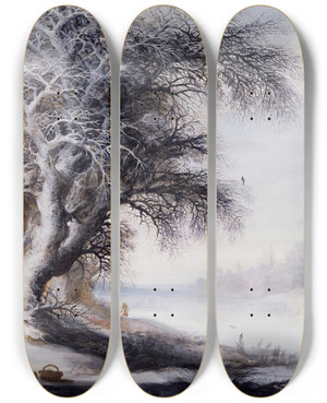 Triptych art skateboard deck of Gijsbrecht Leytens Winter Landscape_1 by Gijsbrecht Leytens (1586-1657)