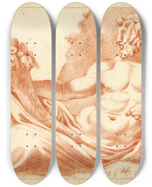 Triptych art skateboard deck of Cornelis Pronk Beeld Van De Riviergod Tiber_1 by Cornelis Pronk (1691-1759)