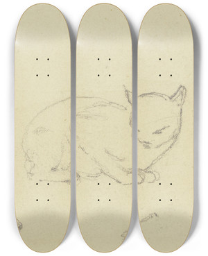 Triptych art skateboard deck of Jakob Becker Study Sheet Cats by Jakob Becker (1810-1872)