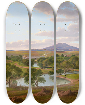 Triptych art skateboard deck of Eugne Von Gurard Yallaypoora by Eugene Von Guerard (1811-1901)