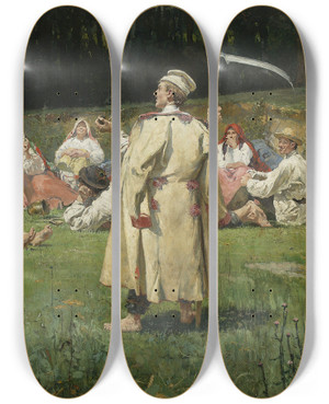 Triptych art skateboard deck of Wincenty Wodzinowski Harvesters Resting by Wincenty Wodzinowski (1866-1940)