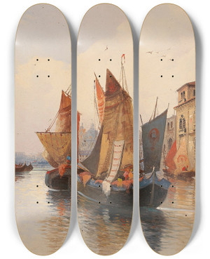 Triptych art skateboard deck of Karl Kaufmann Venetian Motif_2 by Karl Kaufmann (1843-1905)