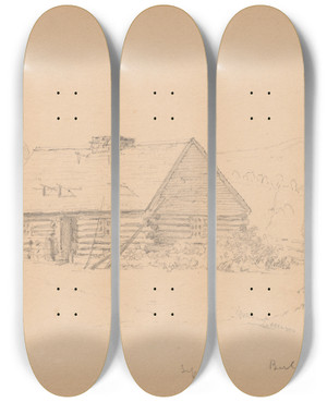 Triptych art skateboard deck of Sanford Robinson Gifford Sketchbook Page 14 Berlin Falls September 2Nd by Sanford Robinson Gifford (1823-1880)