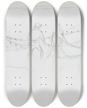 Triptych art skateboard deck of Hans Gude Fiskere Som Trekker Garn by Hans Gude (1825-1903)