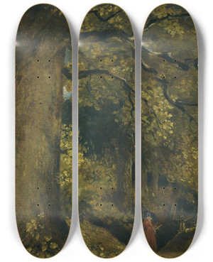 Triptych art skateboard deck of John Constable A Young Girl In A Woodland Landscape by John Constable (1776-1837)