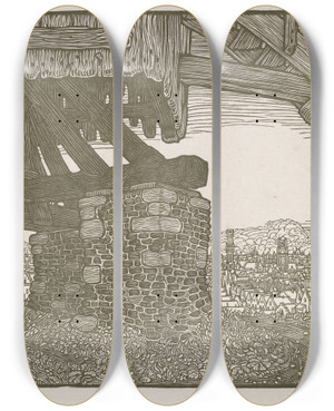 Triptych art skateboard deck of Wynand Otto Jan Nieuwenkamp Mill At Bruges by Wynand Otto Jan Nieuwenkamp