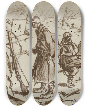 Triptych art skateboard deck of Georges Goursat Sem Poste Dcoute by Georges Goursat (Sem) (1863-1934)