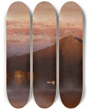 Triptych art skateboard deck of Sanford Robinson Gifford Whiteface Mountain From Lake Placid by Sanford Robinson Gifford (1823-1880)