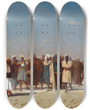 Triptych art skateboard deck of Jeanlon Grme Egyptian Recruits Crossing The Desert by Jean-Lon Grme (1824-1904)