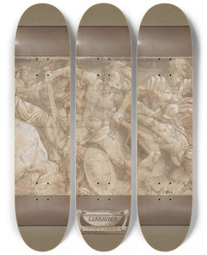 Triptych art skateboard deck of Lelio Orsi Battle Scene by Lelio Orsi (1511-1587)