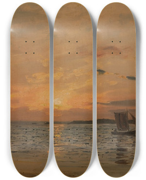 Triptych art skateboard deck of Amaldus Nielsen Solnedgang Hvaler by Amaldus Nielsen (1838-1932)