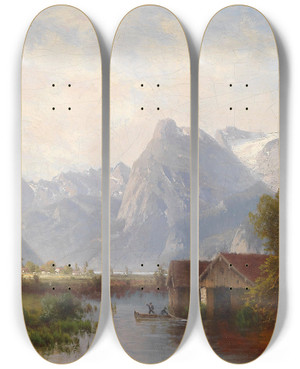 Triptych art skateboard deck of Joseph Schoyerer Vierwaldsttter See by Joseph Schoyerer (1844-1923)