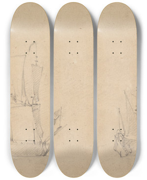 Triptych art skateboard deck of Willem Van De Velde The Younger Starboardquarter View Of A Flagship In Light Airs by Willem van de Velde the Younger (1633-1707)