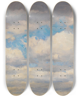 Triptych art skateboard deck of Alfred Zoff Wolkenstudie by Alfred Zoff (1852-1927)