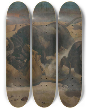 Triptych art skateboard deck of Charles Verlat Defending The Herd by Charles Verlat (1824-1890)
