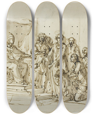 Triptych art skateboard deck of Domenico Pozzi Papal Audience by Domenico Pozzi (1745-1796)