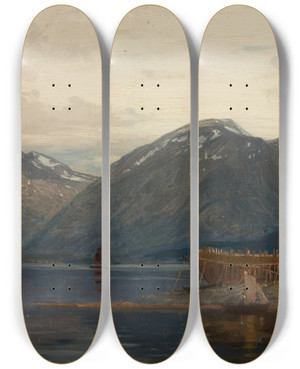 Triptych art skateboard deck of Amaldus Nielsen Lve Hardanger by Amaldus Nielsen (1838-1932)