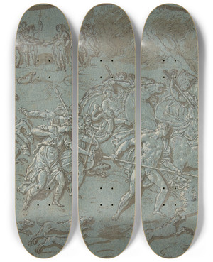 Triptych art skateboard deck of Circle Of Bernard Picart Hunt Of The Calydonian Boar by Circle Of Bernard Picart (1673-1733)