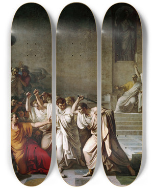 Triptych art skateboard deck of Vincenzo Camuccini The Death Of Caesar by Vincenzo Camuccini (1771-1844)