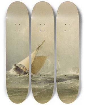Triptych art skateboard deck of Copley Fielding Bridlington Harbour by Copley Fielding (1787-1855)