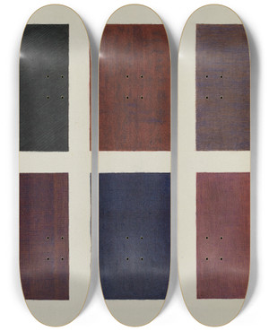Triptych art skateboard deck of Ingrid Selmerlarsen Shaker Dress Material by Ingrid Selmer-Larsen