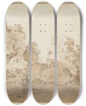 Triptych art skateboard deck of Bartholomeus Breenbergh Landscape Near Bracciano by Bartholomeus Breenbergh (1598-1657)