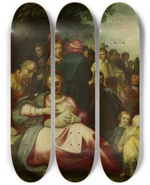 Triptych art skateboard deck of Gerrit Pietersz The Preaching Of John The Baptist by Gerrit Pietersz (1566-1612)