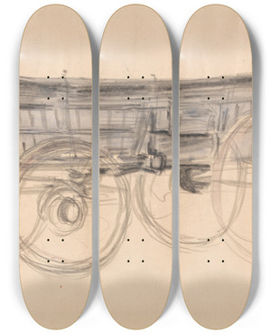 Triptych art skateboard deck of Robert Polhill Bevan Sussex Farm Wagon by Robert Polhill Bevan (1865-1925)
