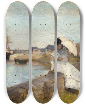 Triptych art skateboard deck of Berthe Morisot The Harbor At Lorient by Berthe Morisot (1841-1895)