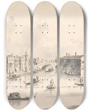 Triptych art skateboard deck of Giacomo Guardi View Of Murano by Giacomo Guardi (1764-1835)