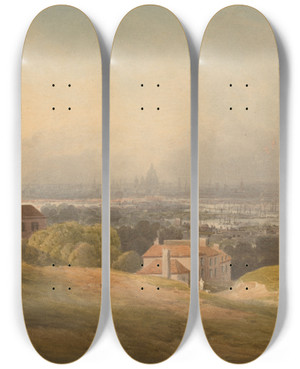 Triptych art skateboard deck of Francis Nicholson London From Blackheath by Francis Nicholson (1753-1844)