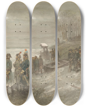Triptych art skateboard deck of Charles Rochussen Franse Troepen Trekken Over Een Bevroren Rivier by Charles Rochussen (1814-1894)