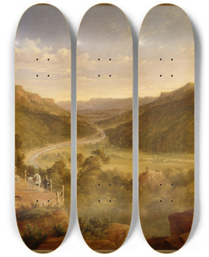 Triptych art skateboard deck of James Howe Carse Burragorang Valley Near Picton by James Howe Carse (1819-1900)