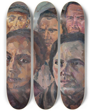 Triptych art skateboard deck of Aristarkh Vasilevich Lentulov Faces Of A Generation by Aristarkh Vasilevich Lentulov (1882-1943)