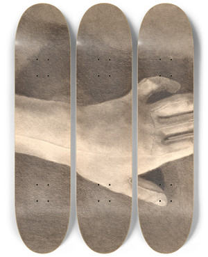 Triptych art skateboard deck of Joakim Skovgaard Studie Af Gipshnd by Joakim Skovgaard (1856-1933)