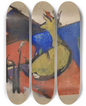 Triptych art skateboard deck of Franz Marc Two Deer Lying Down by Franz Marc (1880-1916)