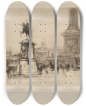 Triptych art skateboard deck of William Walcot Trafalgar Square by William Walcot (1874-1943)