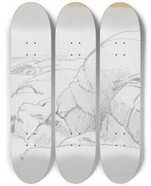 Triptych art skateboard deck of Hans Gude Svaberg_2 by Hans Gude (1825-1903)