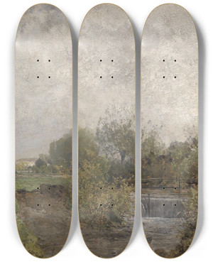 Triptych art skateboard deck of Adolf Ditscheiner Moorlandschaft by Adolf Ditscheiner (1846-1904)