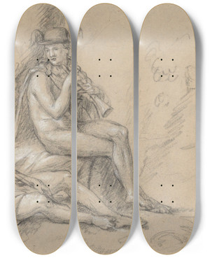 Triptych art skateboard deck of Jean Antoine Verschaeren Mercury And Argus by Jean Antoine Verschaeren (1803-1863)