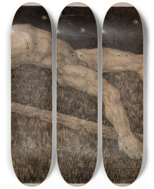 Triptych art skateboard deck of Kristjan Raud Magav Kalevipoeg by Kristjan Raud (1865-1943)