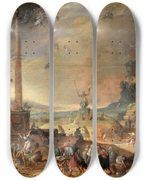 Triptych art skateboard deck of Claes Jacobsz Van Der Heck Witches Sabbath by Claes Jacobsz. van der Heck (1575-1652)