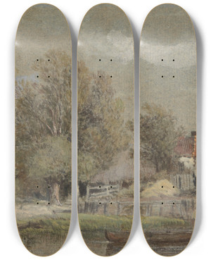 Triptych art skateboard deck of Patrick Nasmyth Battersea Fields by Patrick Nasmyth (1787-1831)