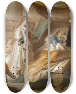 Triptych art skateboard deck of Theodoor Van Thulden Antiochus And Stratonice by Theodoor Van Thulden (1606-1669)