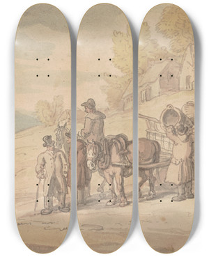 Triptych art skateboard deck of Thomas Rowlandson Country Carts by Thomas Rowlandson (1756-1827)