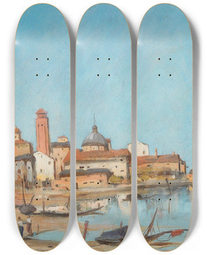 Triptych art skateboard deck of Robert Russ San Giovanni Venezia by Robert Russ (1847-1922)