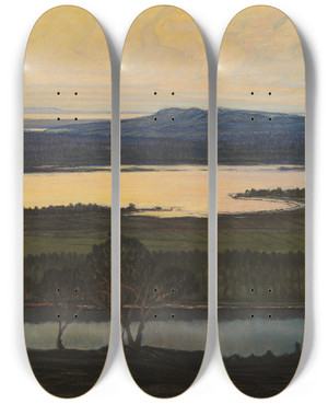 Triptych art skateboard deck of Otto Hesselbom Summer Night Study by Otto Hesselbom (1848-1913)