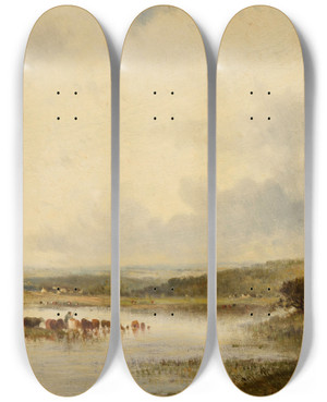 Triptych art skateboard deck of Lonvictor Dupr Environs De Lisleadam by Leon Victor Dupre (1816-1879)